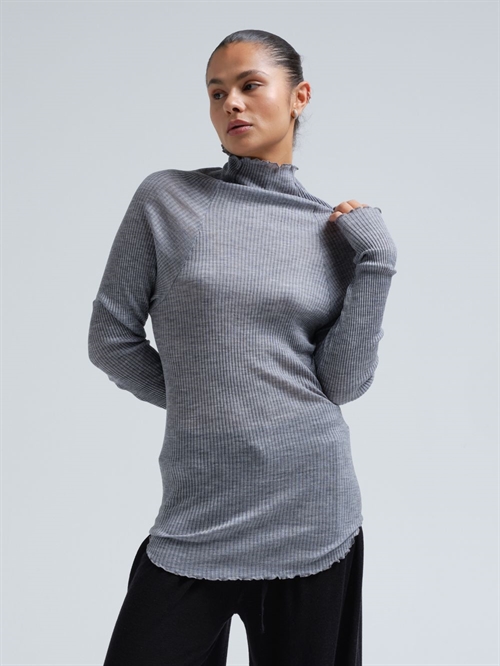 SEAMLESS BASIC FIORI ONE SIZE MERINO WOOL BLOUSE GREY MELANGE